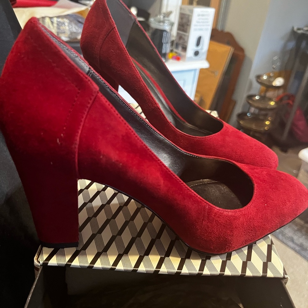 Chic Red Suede Block Heels